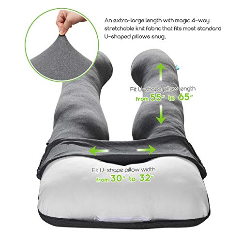 COSMOPLUS 𝐏𝐫𝐞𝐠𝐧𝐚𝐧𝐜𝐲 𝐏𝐢𝐥𝐥𝐨𝐰 𝐂𝐨𝐯𝐞𝐫 U Shaped Full Body Pillow Case 𝐂𝐨𝐯𝐞𝐫 for Maternity,Stretchy Cool Breathable Jersey Fabric, Provides Sleep and Pregnancy Support,Heather Grey - Image 3