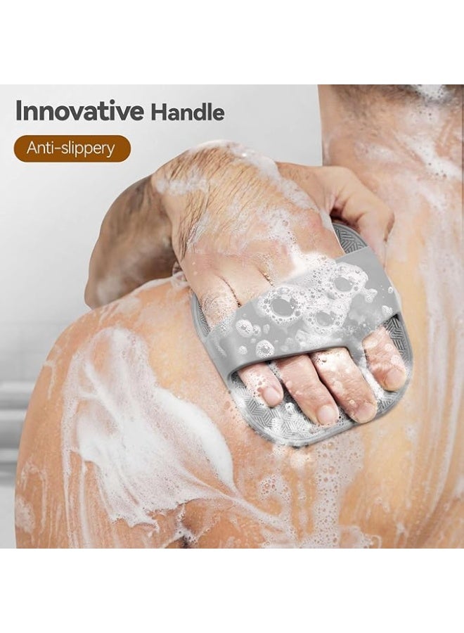 لوفة سيليكون لغسيل الجسم للرجال والنساء - مناسبة للبشرة الحساسة مع شعيرات رغوة غنية ومقبض مانع للانزلاق - Image 2