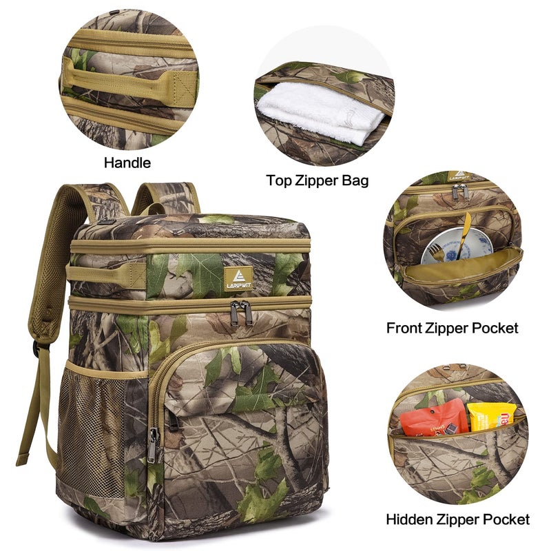 Laripwit 54 Cans Backpack Cooler Insulated Leak-Proof Camo Cooler Backpack Double Deck Lunch Backpack for Men Women - Perfect Tactical Soft Cooler Bag for Camping, Picnic, Beach, Hiking - Image 3