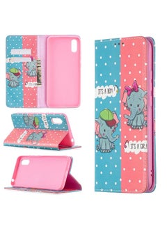 HuHa Case Cover For Xiaomi Redmi 9A Colored Drawing Pattern Invisible Magnetic Horizontal Flip PU Leather Case with Holder & Card Slots & Wallet Elephant 