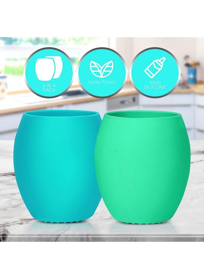 SPERRIC Silicone Baby Cup - Toddler Training Cup - Open Cup for Baby Led Weaning 2 Pack of No Spill Sippy Baby Cups - Soft & Gentle on Gums BPA Free Silicone Baby Cups (Blue) - Image 2