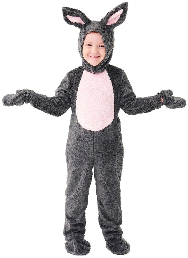 Grey plush bunny tight-fitting costume for role-playing, suitable for parties, birthdays and Halloween costumes.  - Image 1
