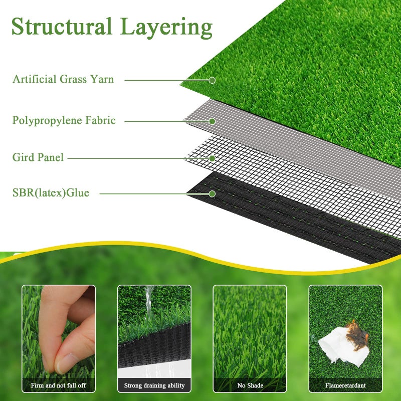 Bsmathom Artificial Grass Rug Indoor Outdoor Rug, 3x5Ft Dog Grass Mat with Drainage Holes, Synthetic Artificial Grass Turf Fake Grass Rug for Balcony Garden Lawn Landscape, 3x5Ft - Image 3