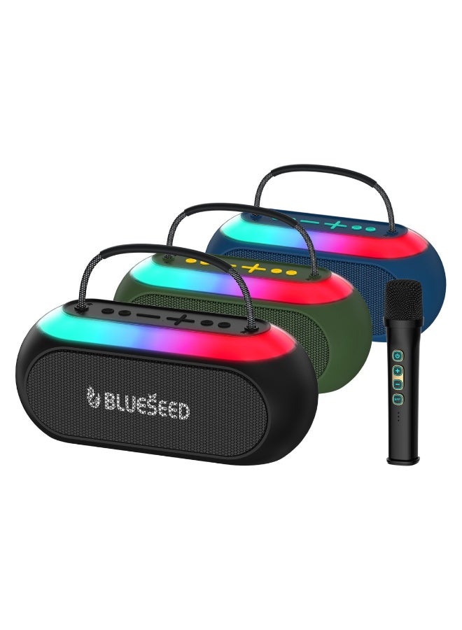BLUESEED BS-611 Outdoor Wireless Speaker, Bluetooth Speaker with Wireless Microphone,30W USB/TF Card Support, 50Hz-20KHz Frequency, 10m Range, DC5V, RGB LED Lights, Blue - Image 4