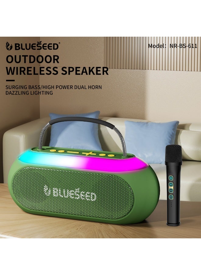 BLUESEED BS-611 Outdoor Wireless Speaker, Bluetooth Speaker with Wireless Microphone,30W USB/TF Card Support, 50Hz-20KHz Frequency, 10m Range, DC5V, RGB LED Lights, Blue - Image 3