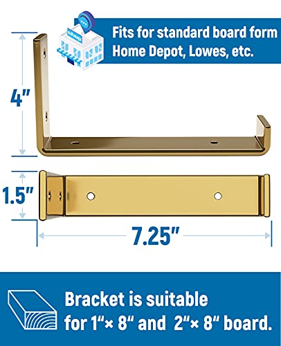 LEOPO 8 inch Shelf Bracket for DIY Floating Shelf, 1/5 inch Thick Heavy Duty Bracket, 4 Pack, Golden - Image 2