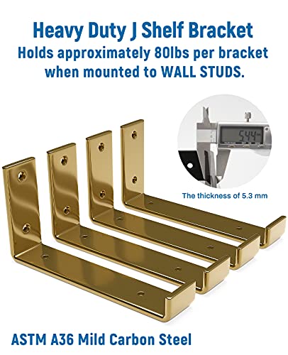 LEOPO 8 inch Shelf Bracket for DIY Floating Shelf, 1/5 inch Thick Heavy Duty Bracket, 4 Pack, Golden - Image 4