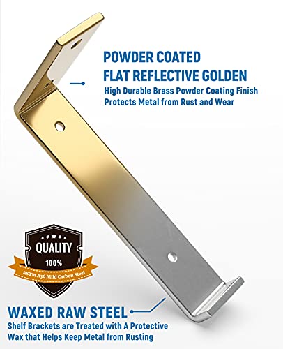 LEOPO 8 inch Shelf Bracket for DIY Floating Shelf, 1/5 inch Thick Heavy Duty Bracket, 4 Pack, Golden - Image 3