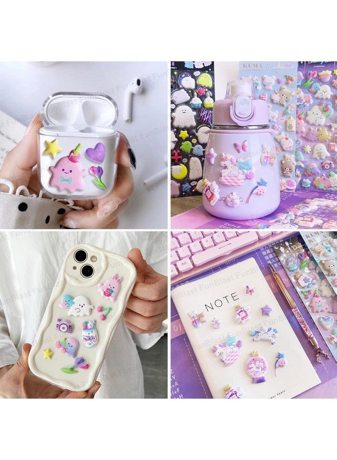 فنبلاست مجموعة ملصقات فن بلاست كاواي، 4 ورقات، أكثر من 80 قطعة منفوخة للأطفال، ملصقات ثلاثية الأبعاد للبنات، ملصقات جمالية، ملصقات لطيفة، ملصقات جدارية ذاتية اللصق من الفوم، 9 سم - Image 3