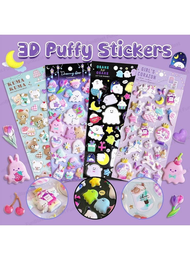 فنبلاست مجموعة ملصقات فن بلاست كاواي، 4 ورقات، أكثر من 80 قطعة منفوخة للأطفال، ملصقات ثلاثية الأبعاد للبنات، ملصقات جمالية، ملصقات لطيفة، ملصقات جدارية ذاتية اللصق من الفوم، 9 سم - Image 4