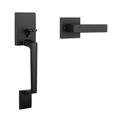 Haidms Matte Black Front Door Handle, Single Cylinder Exterior Door Entry Handle with Door Lever, Entry Door Handle Set, Reversible for Right and Left Handed Sided Doors - Image 1