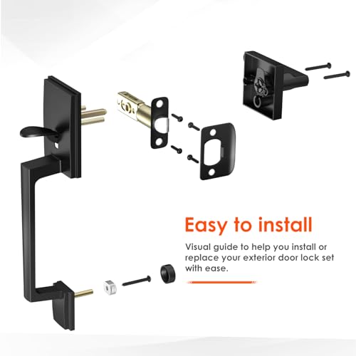 Haidms Matte Black Front Door Handle, Single Cylinder Exterior Door Entry Handle with Door Lever, Entry Door Handle Set, Reversible for Right and Left Handed Sided Doors - Image 3