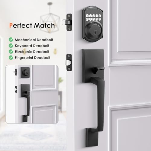 Haidms Matte Black Front Door Handle, Single Cylinder Exterior Door Entry Handle with Door Lever, Entry Door Handle Set, Reversible for Right and Left Handed Sided Doors - Image 5