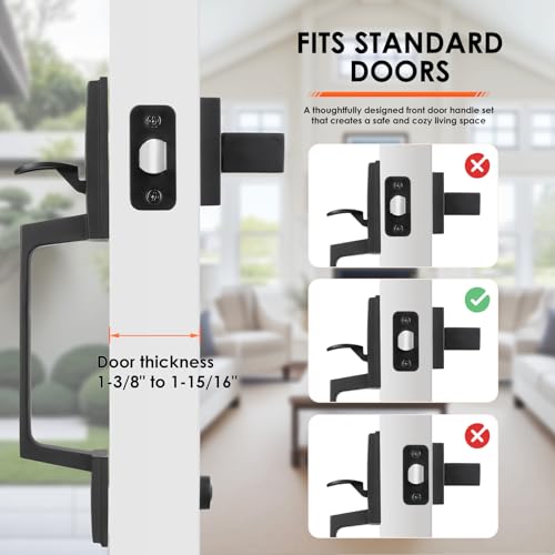 Haidms Matte Black Front Door Handle, Single Cylinder Exterior Door Entry Handle with Door Lever, Entry Door Handle Set, Reversible for Right and Left Handed Sided Doors - Image 4