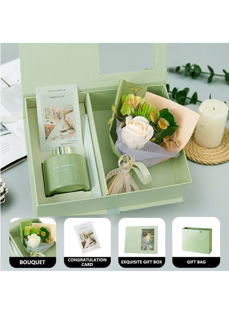 MileMelo Soap Flower Aromatherapy Gift Set Lover Gift Eternal Rose Dried Flower Gift Box Souvenir Flower Bouquet Gift Box Green  - Image 3