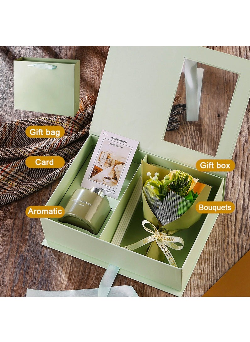 MileMelo Soap Flower Aromatherapy Gift Set Lover Gift Eternal Rose Dried Flower Gift Box Souvenir Flower Bouquet Gift Box Green  - Image 4