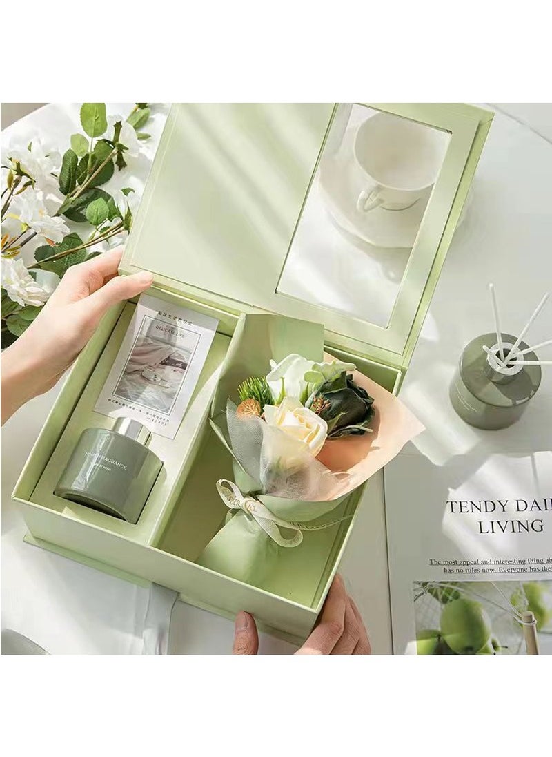 MileMelo Soap Flower Aromatherapy Gift Set Lover Gift Eternal Rose Dried Flower Gift Box Souvenir Flower Bouquet Gift Box Green  - Image 5