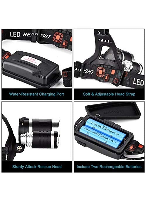 Monk Forest 3 LED Head Lamp Flash Light Torch with Adjustable Rechargeable Battery for Camping Trekking Caving Hiking Reading Running Headlamp. LED Headlamp Flashlight USB Rechargeable  - Image 4