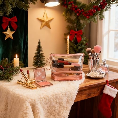Ethereal Clear Makeup Bag, TSA Travel Makeup Organizer Bag Rose Gold Makeup Bags for Women Small Cosmetic Bag Portable Makeup Bag for Purse - Image 3