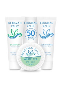 BERGMAN KELLY BERGMAN KELLY Round Hotel Soap Bars Shampoo  Conditioner 3Piece Set 1 oz each 150 pc White Tea Delight Your Guests with Revitalizing  Refreshing Mini Travel Toiletries  Bulk Amenities 