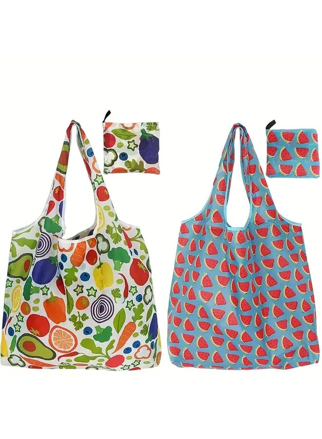 Reusable Foldable Tote Bags Lemon Watermelon Print Large Capacity Machine Washable - Image 1
