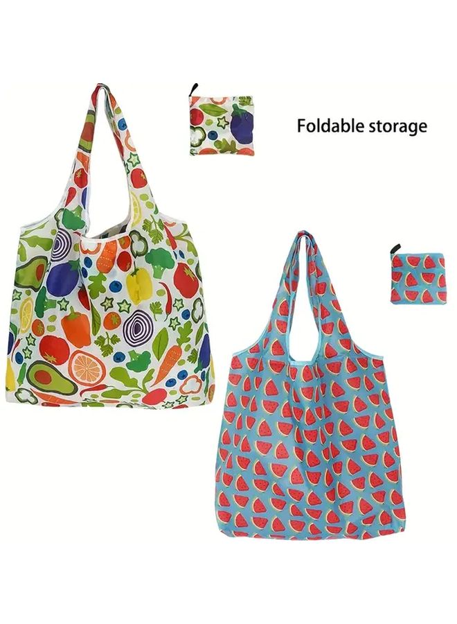 Reusable Foldable Tote Bags Lemon Watermelon Print Large Capacity Machine Washable - Image 2