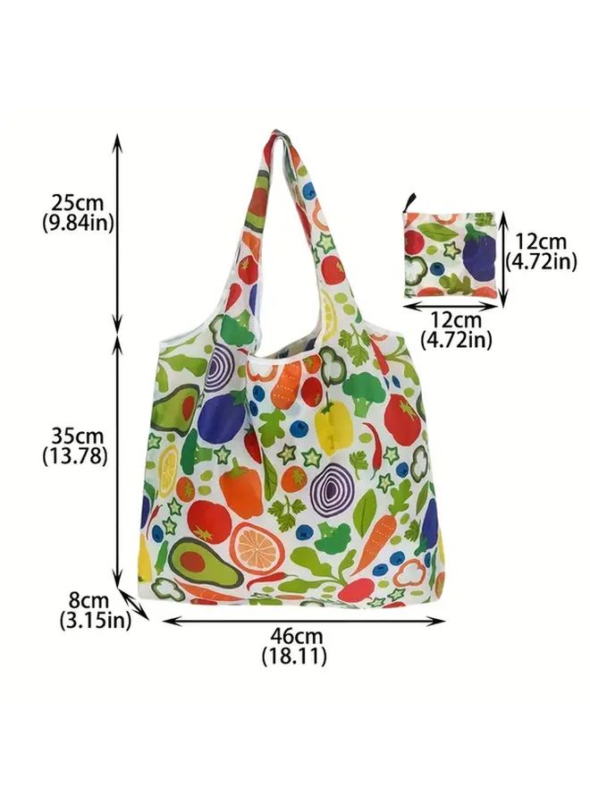 Reusable Foldable Tote Bags Lemon Watermelon Print Large Capacity Machine Washable - Image 3