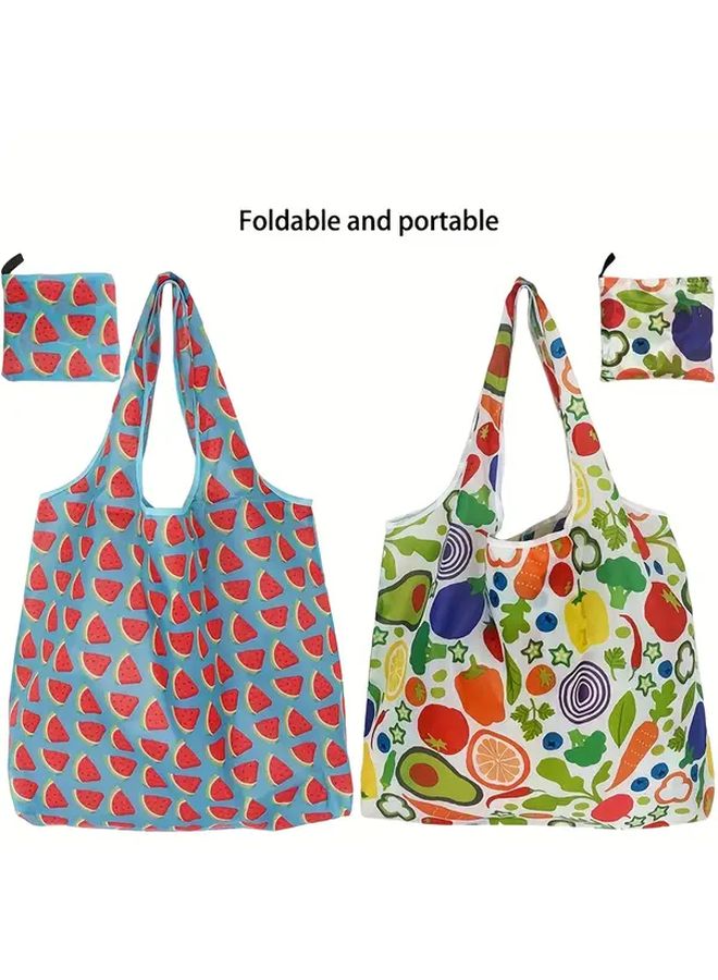 Reusable Foldable Tote Bags Lemon Watermelon Print Large Capacity Machine Washable - Image 4