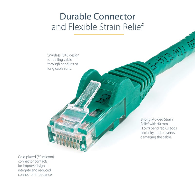 StarTech.com 75ft CAT6 Ethernet Cable - Green CAT 6 Gigabit Ethernet Wire - 650MHz 100W PoE RJ45 UTP Network/Patch Cord Snagless w/Strain Relief Fluke Tested/Wiring is UL Certified/TIA (N6PATCH75GN) - Image 3