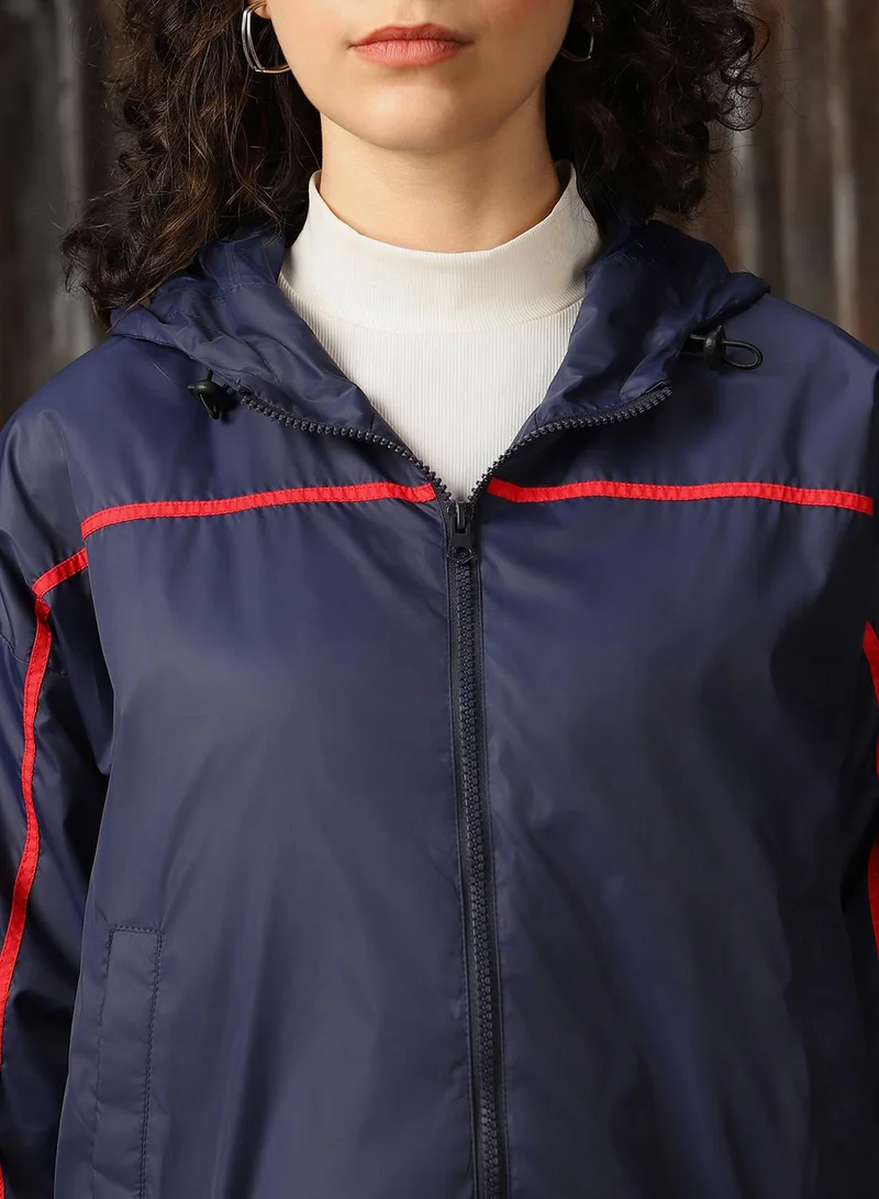 HIGH STAR Women's Navy 100% Polyester Solid Oversized Jacket