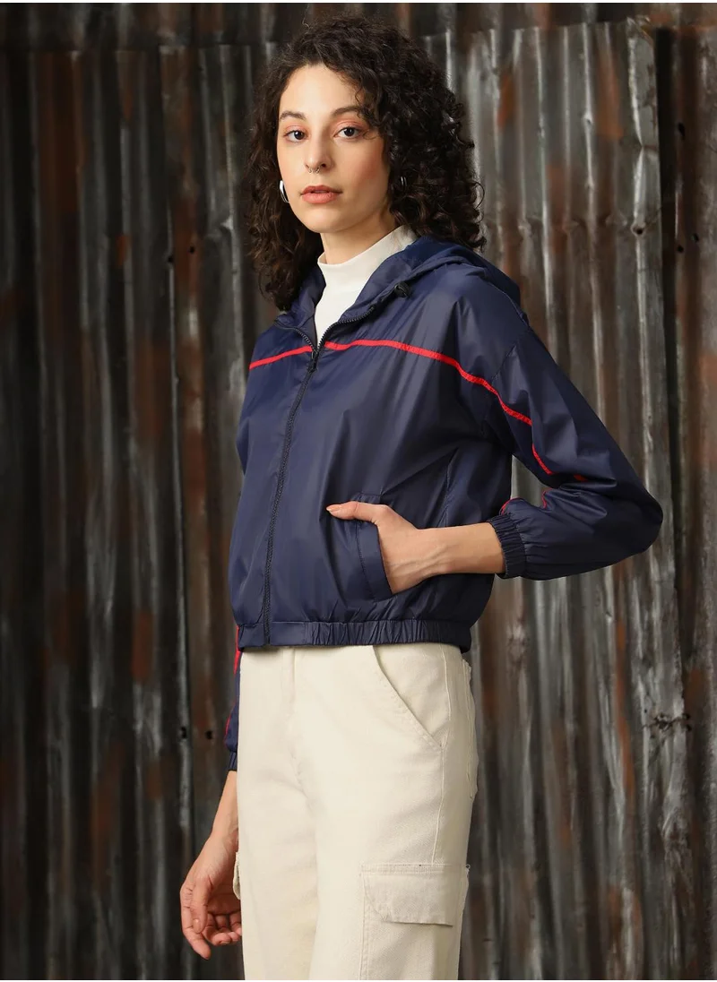 HIGH STAR Women's Navy 100% Polyester Solid Oversized Jacket