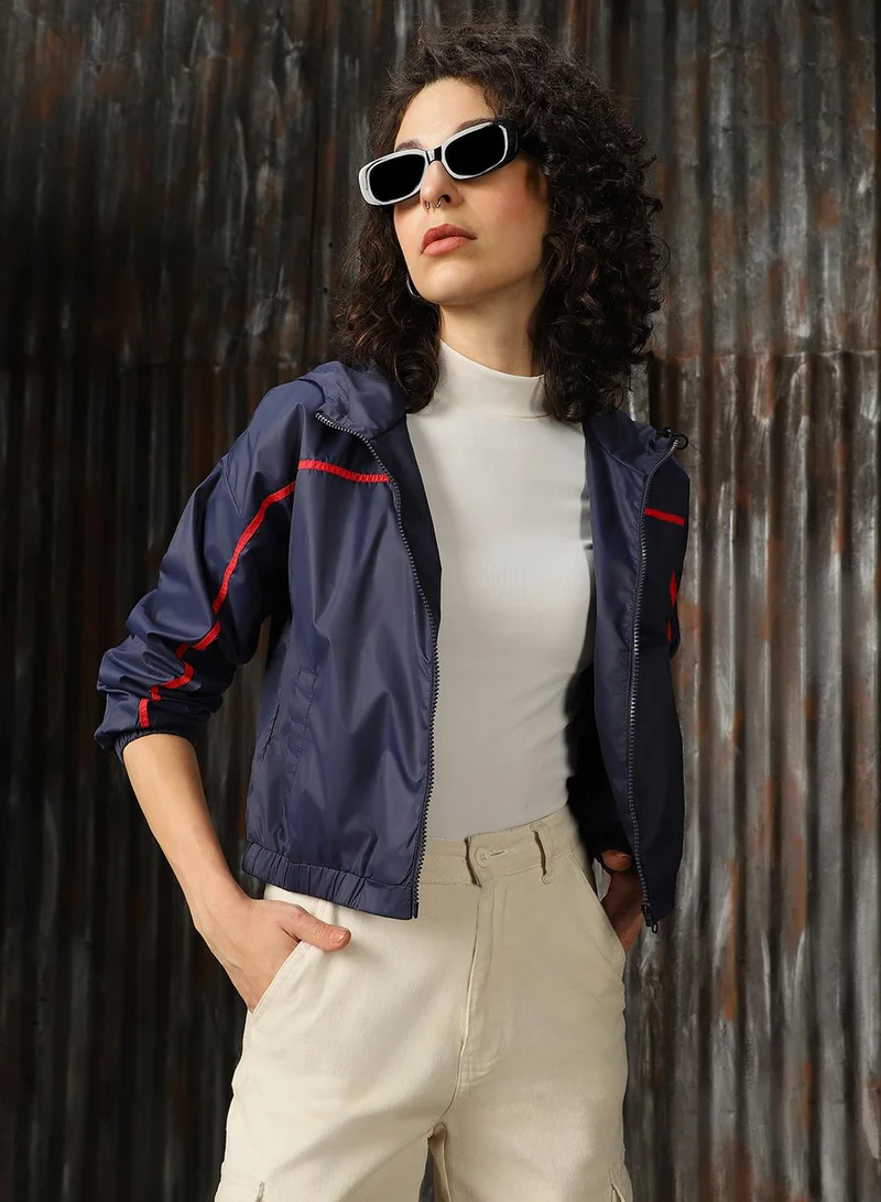 HIGH STAR Women's Navy 100% Polyester Solid Oversized Jacket
