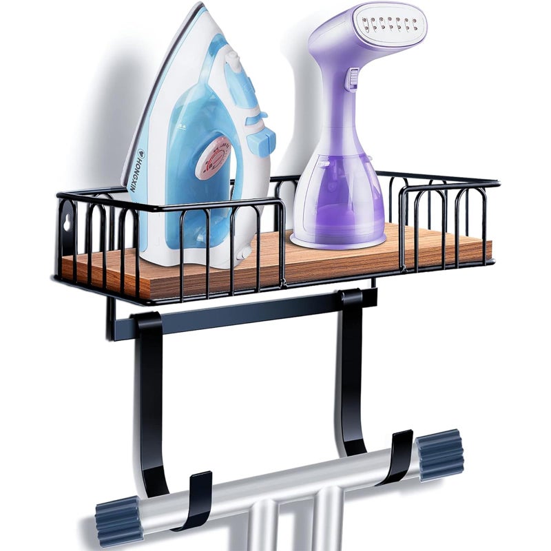 TJMOREE TJ.MOREE Ironing Board Hanger Metal Wall Mount Iron and Ironing Board Holder, Laundry Room Decor and Storage with Large Storage Black - Image 1