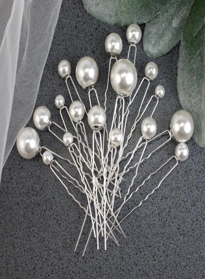 DHANABAPA Set of 18 pearl bridal hair pins. Wedding Hair Pins | Silver Hair Pin | Bridal Hairpins | Hair Pins for Wedding | Hair Accossries | Jewelry | Bridal Jewelry Hair Pin | Juda Pins | Silver. - Image 1