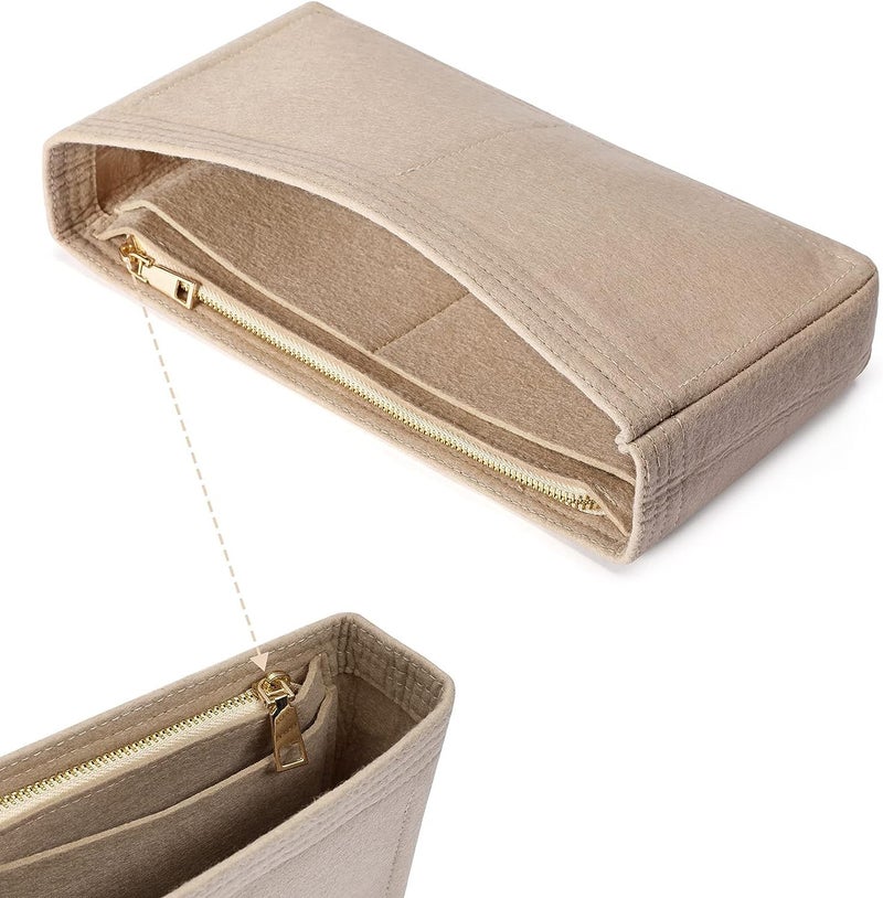 GREENSHEEP Small Purse Organizer with Zipper, Felt Insert Bag Organizer Handbag Tote Liner Pouch for Women (Large, Beige) - Image 5