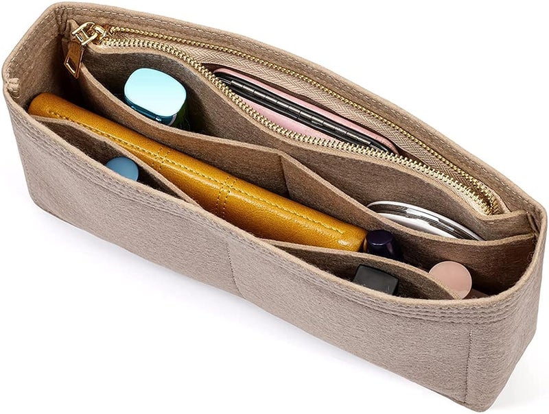 GREENSHEEP Small Purse Organizer with Zipper, Felt Insert Bag Organizer Handbag Tote Liner Pouch for Women (Large, Beige) - Image 2