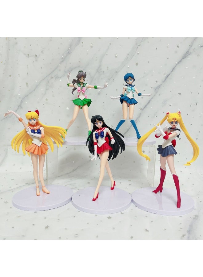 HALAMODO Sailor Moon 5 - Piece Set of Sailor Moon, Sailor Mercury, Sailor Mars, Sailor Jupiter, and Sailor Venus Figurines - Ideal Desktop Decoration and Gift - Image 2