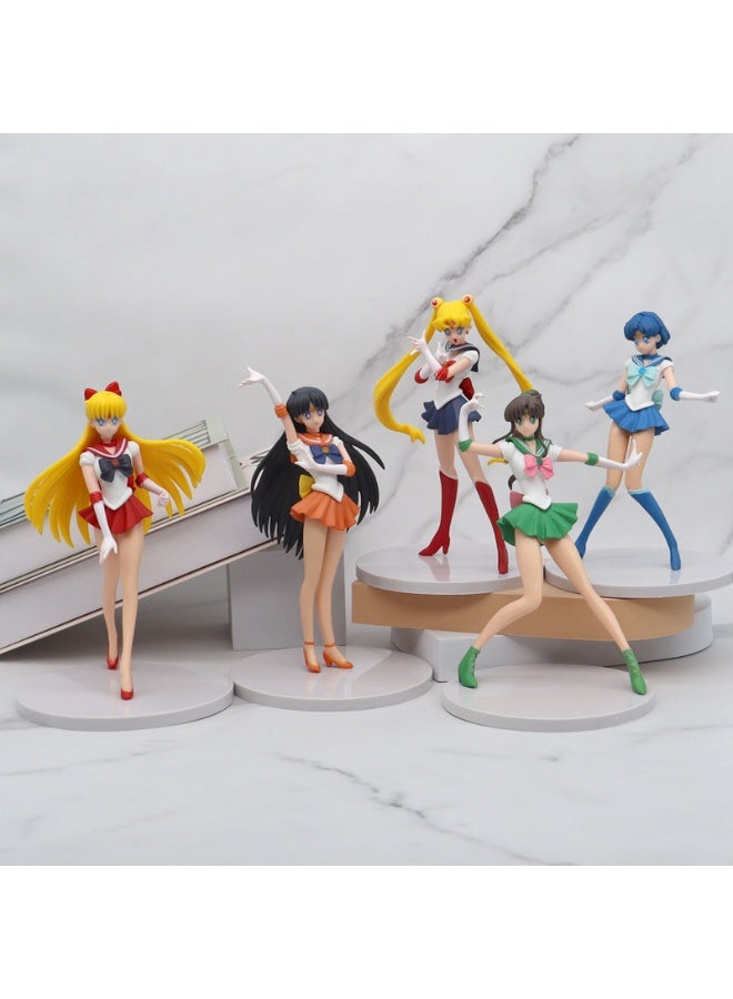 HALAMODO Sailor Moon 5 - Piece Set of Sailor Moon, Sailor Mercury, Sailor Mars, Sailor Jupiter, and Sailor Venus Figurines - Ideal Desktop Decoration and Gift - Image 1