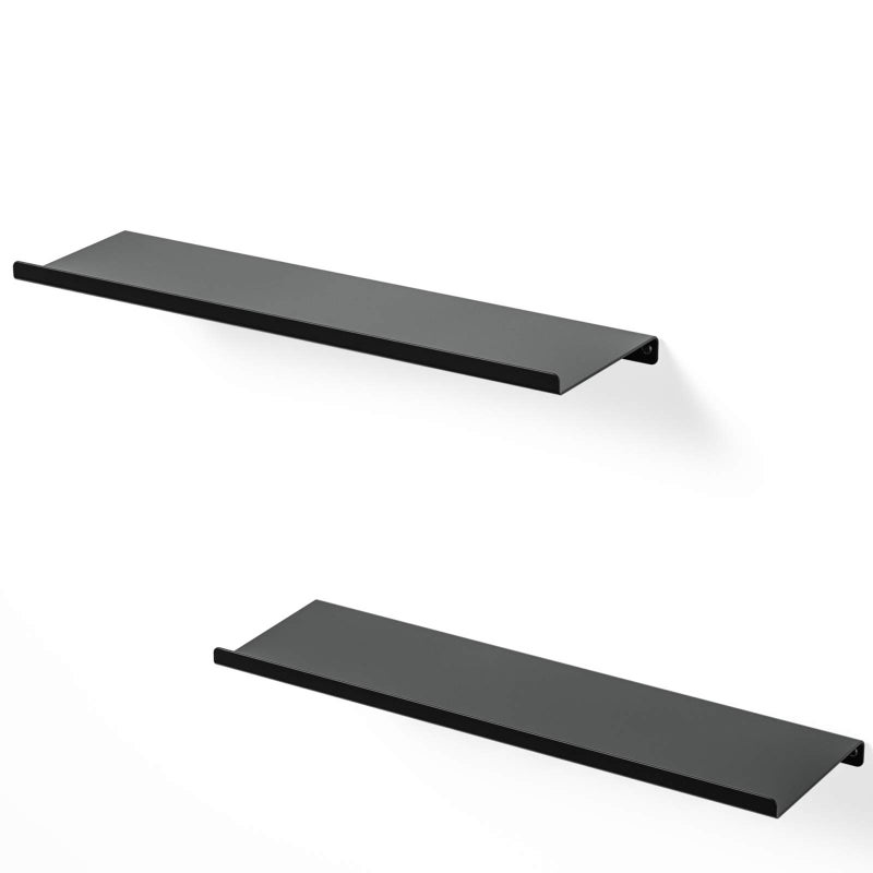 SRIWATANA Black Metal Wall Shelves 2 Set Floating Shelves for Bedroom Living Room Bathroom Kitchen  Matte Black