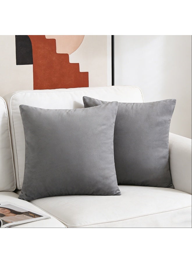 Throw Pillow Covers Grey Set of 2 45x45cm Fall Pillow Covers, Soft Velvet Farmhouse Neutral Decorative Pillowcases for Couch Sofa Bed, Home Decor, Modern Cushion Covers - Image 1