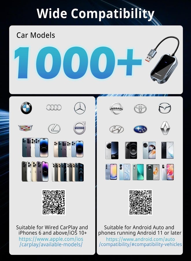 UBeesize Wireless CarPlay Adapter for Easy Conversion from Wired to Wireless in 2017 and Newer Cars, Compatible with iPhone 6 and Above, iOS 10 and Above, and Android 11 and Above - Image 5