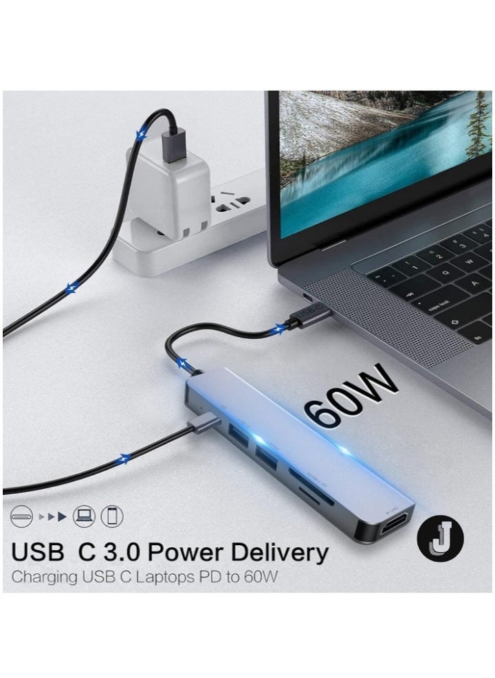 JAJEEK "NEW 6-in-1 USB-C Hub Docking Station – 4K HDMI, SD/TF Card Slots, 2 USB 3.0 Ports & 60W Power Delivery for Seamless Connectivity" - Image 4