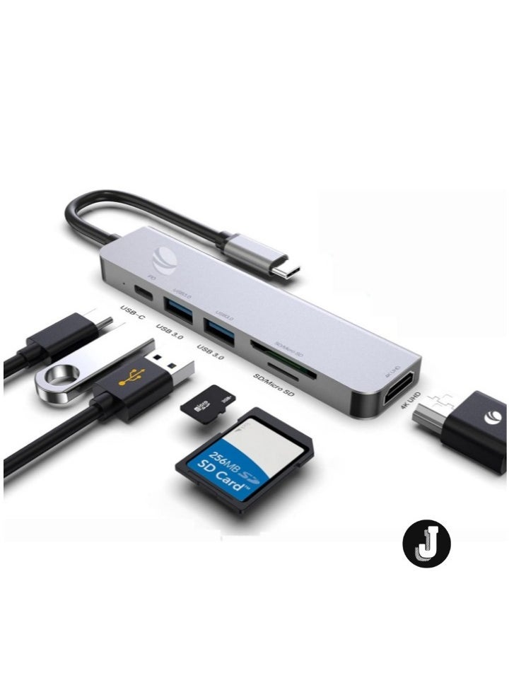 JAJEEK "NEW 6-in-1 USB-C Hub Docking Station – 4K HDMI, SD/TF Card Slots, 2 USB 3.0 Ports & 60W Power Delivery for Seamless Connectivity" - Image 1