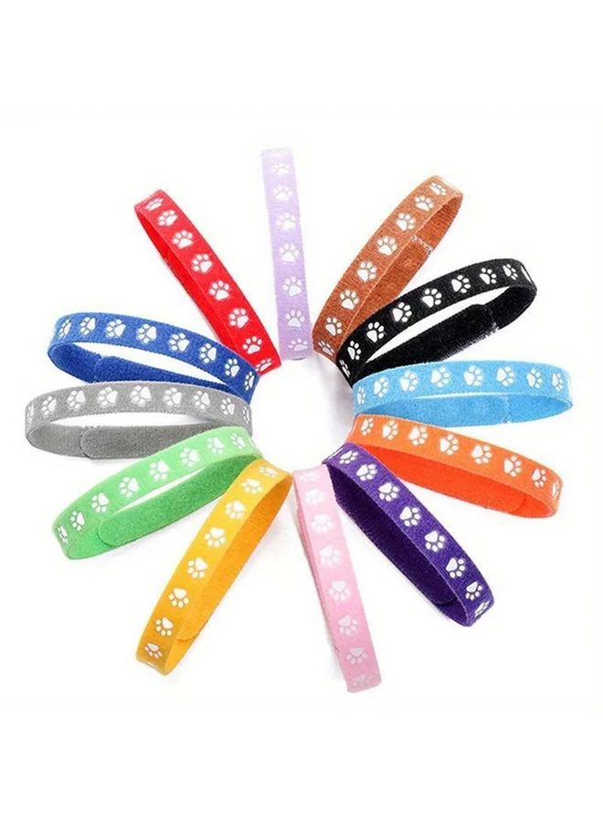 12 Colorful Paw Print Collar Tags For Puppies Kittens Durable Nylon Identification Bands With Metal Rings Cute Cartoon Paw Design For Newborns Milk Dogs Cats Pet Collar Accessories Playful Easyread Text - Image 1