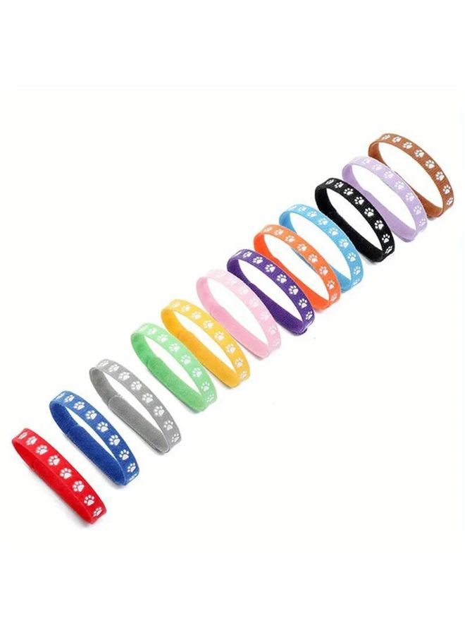 12 Colorful Paw Print Collar Tags For Puppies Kittens Durable Nylon Identification Bands With Metal Rings Cute Cartoon Paw Design For Newborns Milk Dogs Cats Pet Collar Accessories Playful Easyread Text - Image 2