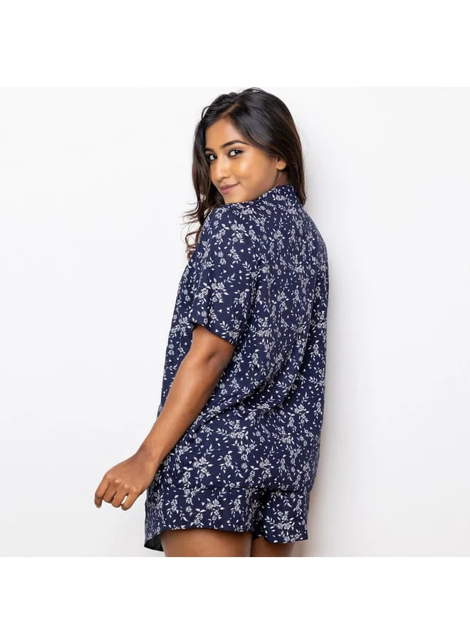 Aadaraya Aadaraya All-Over Floral Print Rayon Shirt and Shorts Set