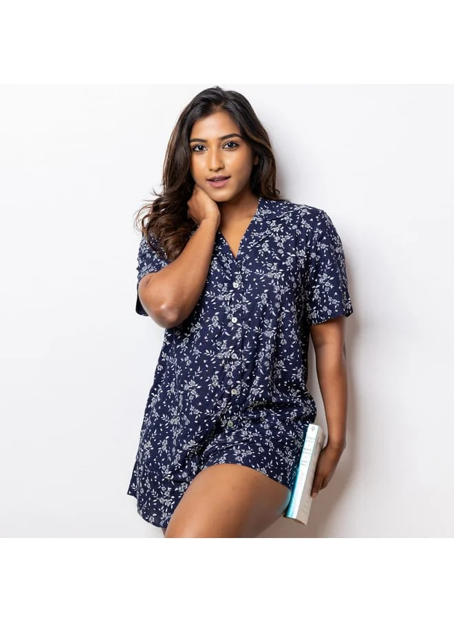 Aadaraya Aadaraya All-Over Floral Print Rayon Shirt and Shorts Set