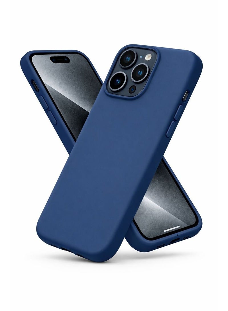 iphone 15 Pro Liquid Gel Silicone - Protective Cover with Microfiber Interior, Soft Silky Touch, Anti-Scratch, Thin Shockproof Cover - Navy Blue