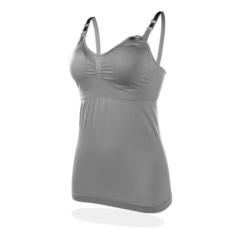 Slim-fit High-elastic Vest Breastfeeding Top Buckle Breastfeeding Pregnant Womens Bra Underwear Camisole No Rings with Cushion Skin color - Image 4