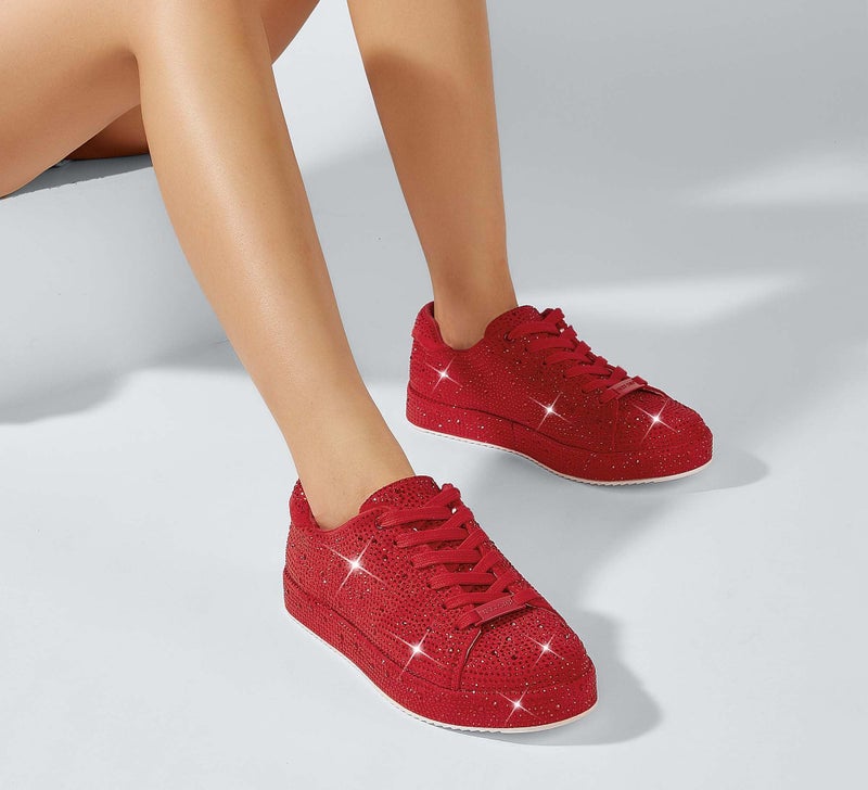 LUCKY STEP Rhinestone Fashion Sneakers | Sparkly Bling Wedding Bridal Shiny Shoes for Women(Red Rhinestone,9 B(M) US) - Image 2
